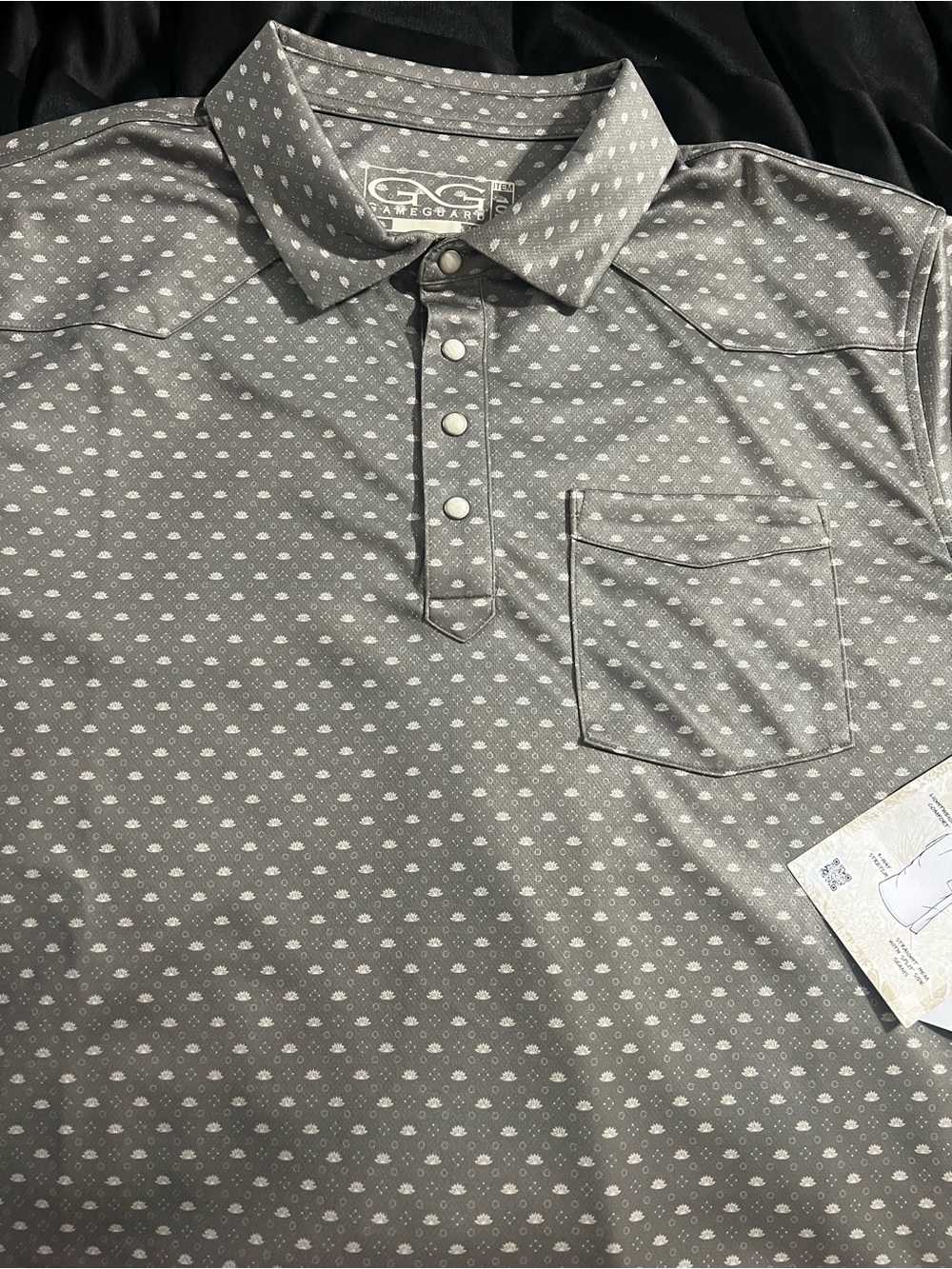 Cinch Grey Micro-Pattern Short Sleeve Polo with Chest Pocket short sleeve